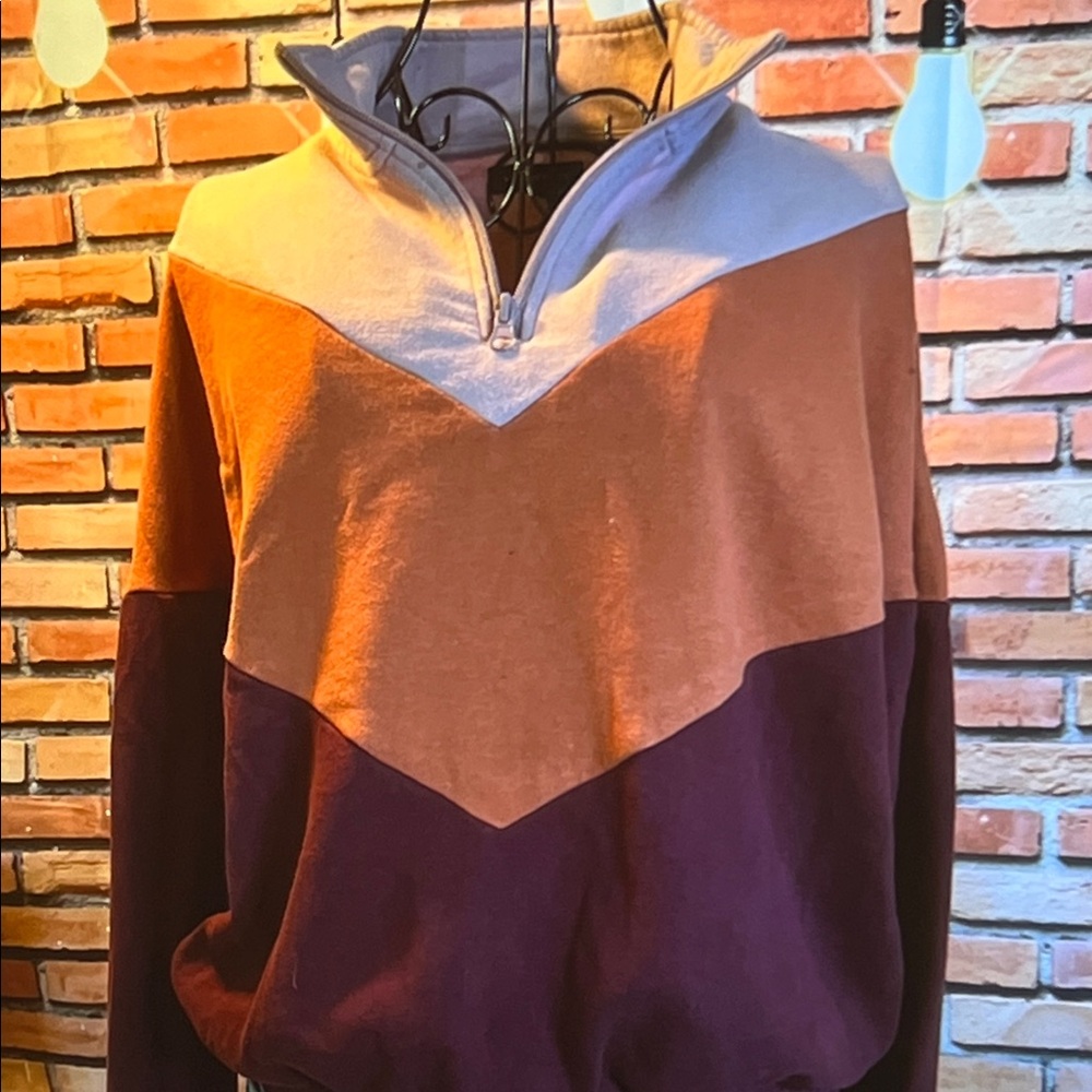 👚 LA Hearts Colorblock Chevron Zip Sweatshirt – Blush/Rust/Wine – Sz Medium / O